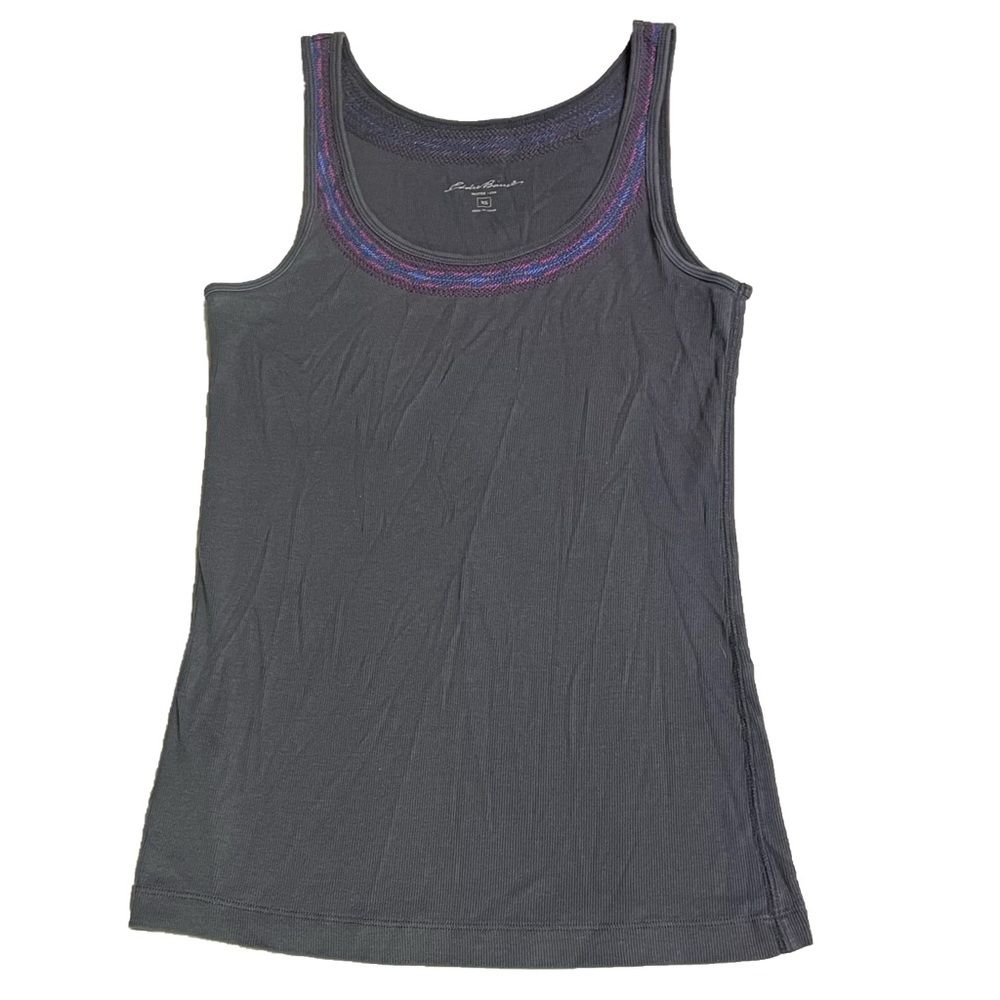 Eddie Bauer S Embroidery Trim Neckline Tank Top Gray